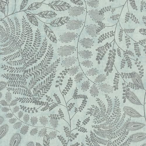 Profhome Florale Tapete 388301-GU Vliestapete türkis mint silber 0,53 m x 10,05 m / 5,33 m2