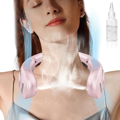 Neck Fans Rechargeable Quiet,Portable Fan with Water Spray Mist,Hands Free Bladeless Fans & Cooling Round Neck,Usb Headphone Wearable Foldable Personal Fan with 360° Airflow for Summer Uk Purple