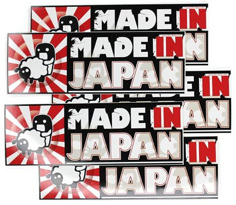 5x Made in Japan Flagge Tuning Aufkleber Outdoor rechteckig JDM Drift Sticker mit Domo und Bad Badtz Maru rising sun farbig