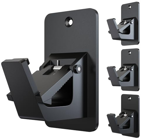 Adhesive No Drill Curtain Rod Brackets - Heavy Duty 30LB Holders for Bathroom Bedroom Kitchen, Universal Damage-Free Window Rod Hooks with Nail-Free Installation (4PC Black)