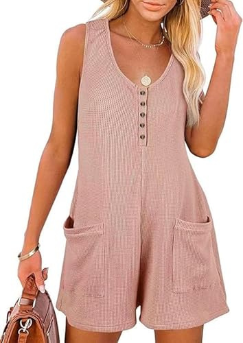 Sukiglam Salopette Donna Estiva Tuta Corta Senza Manica Scollo a V Casual Allentata Jumpsuit con Tasche Pezzo Unico Gamba Larga Tute Elegante Pagliaccetto Spiaggia Vacanza Outfit
