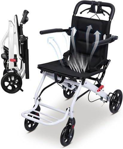 Fauteuil Roulant Pliable Léger Adulte 8.2kg - Chaise Roulante Handicapé Personne Âgée Acier, transit Fauteuil roulant pliant Carbone Roues PU Lisses Sécurité Réglable pour Transport & Voyage (Blanc)