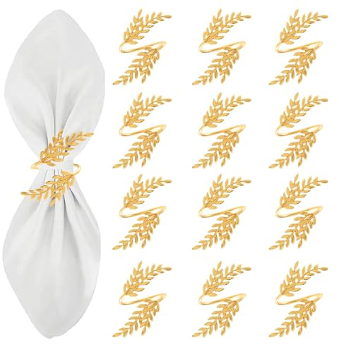 12 Pezzi Anelli Portatovagliolo,Fibbia per Tovaglioli di Grano,Portatovaglioli Oro, Tovaglioli Fibbia,Adatto per Matrimoni,Feste,Compleanni,Anniversari,Cene e Decorazioni da Tavola