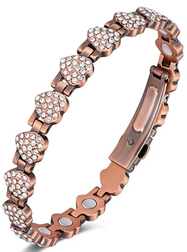 Jeracol 99 % Kupfer-Armbänder für Frauen, Kupferarmband mit Magneten und glänzenden Kristallen, Schmuckgeschenk, 22 cm, Kupfer
