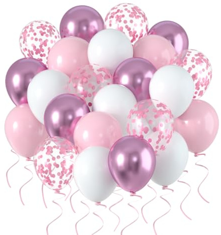 Luftballons Pastell, Helllila Pink Weiß, 60 Stück, 12 Zoll | Metallic Ballons Latex, Metallic Konfetti Ballons Set, Für Mann Geburtstag Hochzeit, Weihnachten Abschluss Party Deko