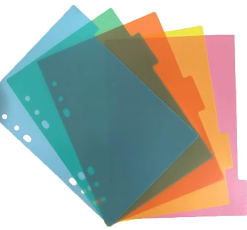 Grasslandy 5 Stück Trennblätter A5 Für Ringbücher, Register Index Teiler Farbige Blanko, 5 Farben, Mit Praktischer 6 Fach Lochung Zum Quer Oder Hochkant Abheften Perfekt Zum Sortieren Von Dokumenten