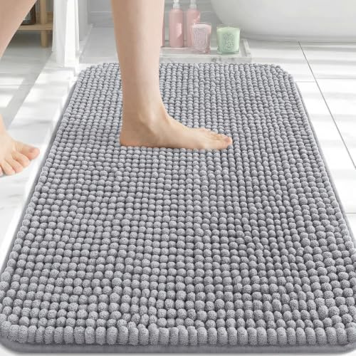 Homaxy Saugfähiger Dicker Chenille Badteppich 51×76 cm, Grau | Weich, Bequem, Rutschfest, TPR-Rückseite, Maschinenwaschbar, Badezimmerteppich, Badematte, Duschvorleger für Badezimmer