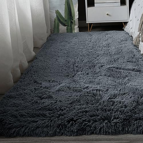 BUDINGHY Hochflor Teppich 250 x 300 cm Superweich Flauschig Modern Shaggy Langflor Wohnzimmerteppich Moderner Flauschiger Kuscheliger für Schlafzimmer, Küche, Flur, Dunkelgrau