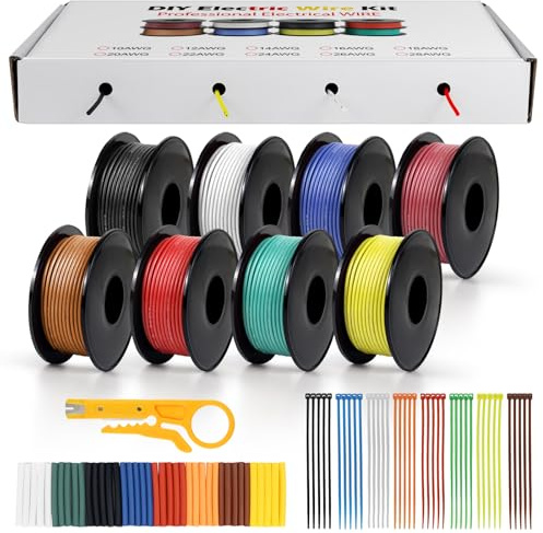 Set di cavi elettrici in silicone, 20 AWG 0,5 mm², 8 colori, 5 metri per rotolo, rame stagnato flessibile, ideale per fai da te, veicoli e impianti domestici