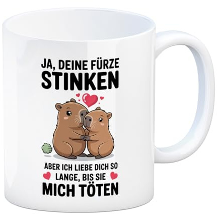 Capybara Pärchen Kaffeebecher - Ja, deine Fürze STINKEN Lustige Spruch-Tasse für Büro und Zuhause Valentinstag