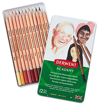 Derwent Academy Caja metálica de 12 Lápices Acuarelables Tono Piel