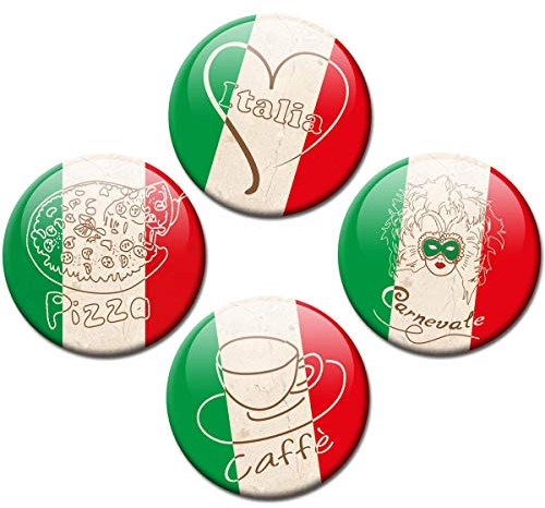 Kühlschrankmagnete Länder Flagge Italien Liebe 4er Geschenk Set Vintage Magnete für Magnettafel stark groß Ø 50 mm