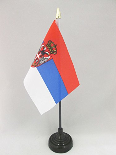 AZ FLAG - Tischflagge Serbien - 15x10 cm Goldene Splitze - Serbische Tischfahne 10 x 15 Cm - Flaggen