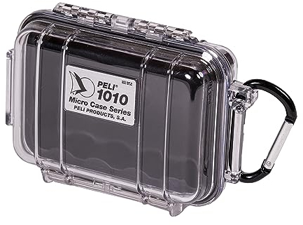 PELI 1010 Kleines Peli Schutzetui für Zubehör, IP67 Wasser- und Staubdicht, 0,3L Volumen, Transparent/ Schwarze Gummieinlage