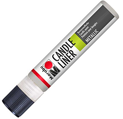 Marabu 18050009782 - Candle Pen Metallic Silber, Kerzenpen, cremig, weiche Wachsmalfarbe, auf Wasserbasis, lichtecht, geruchsneutral, wetterfest, kinderleichte Kerzendeko, 25 ml