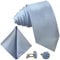 GASSANI 3-SET Blaue Krawatte Streifen gestreift | Binder Hell-Blau Manschettenknöpfe Einstecktuch | Krawattenset zum Anzug Seide-Optik