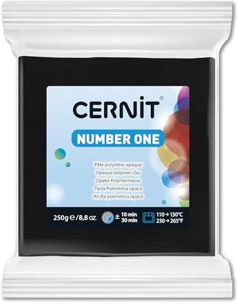 CERNIT CE0900250100C - Un Pain de Pâte Polymère Number one - Pâte à Modeler à Cuire - Couleur noir - Bloc de 250 g