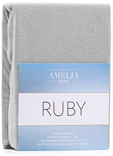AmeliaHome Spannbettlaken 100x200-120x200 cm Frottee Baumwolle Spannbetttuch, grau