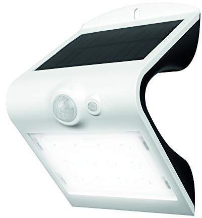Luceco Solar Powered LED Outdoor Wall Light with PIR Motion Sensor, Security Light, Exterior Lighting, Curved Design, Adjustable, Guardian, Black, IP44, 3.2W,400lm, 4000K, LEXS40B40