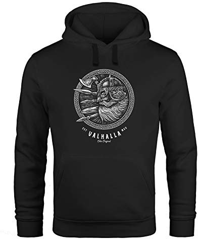 Neverless® Hoodie Herren Valhalla Odin Emblem Print Kapuzen-Pullover Männer Vikings Wikinger schwarz 5XL