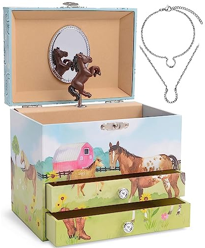 Jewelkeeper Horse Music Box & Little Girls Jewellery Set - 3 Horse Gifts for Girls