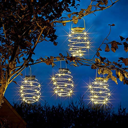 Festive Lights 4er Set solarbetriebene Outdoor LED Spiral-Laternen Solar Laterne hängend solarbetriebene Laterne Solar Gartenleuchten für Außen Gartenbeleuchtung