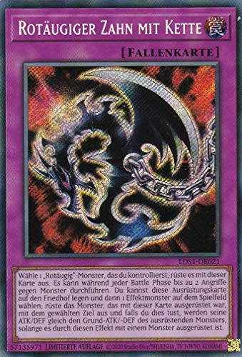 YGO LDS1-DE021 - Rotäugiger Zahn mit Kette - Secret Rare - Yugioh - Deutsch - Limitierte Auflage im Set mit Ultra Pro Toploader und Ultra Pro Schutzhülle (Klarsicht)