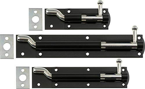 Garden Gate Shed Door Straight/Necked Tower Barrel Bolt Catch Black 4 6 8 (Necked Tower Bolt, 102mm 4 Inch Bolt)