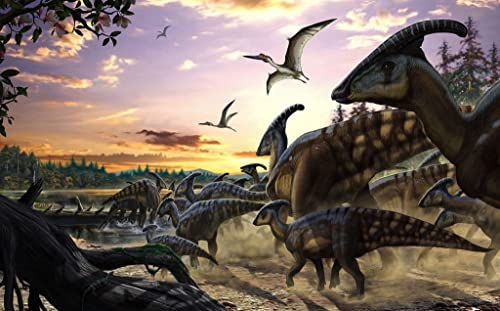 Komar Dino IANGX9-013 Papier peint photo non tissé Motif foyer Parasaurolophus 450 x 280 cm (largeur x hauteur) Pour chambre d'enfant, Dino, Jurassic, dinosaure, papier peint Multicolore