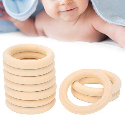 10 STÜCKE Baby Beißring Unfertige Holzkreise für Kinder Kinderkrankheiten Craft Anhänger Anschlüsse(Holzfarbe 65mm / 2.6in)