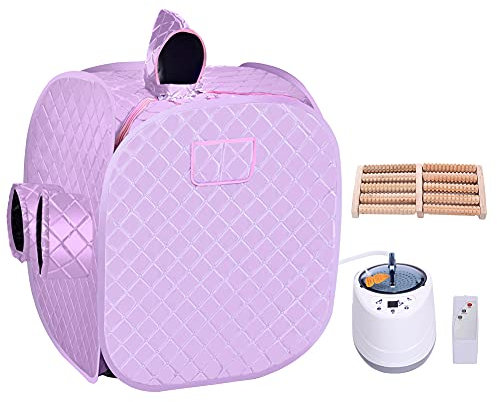 BTGGG Portable Home Sauna Tent Folding Sauna Steamer Pot One Person Full Body Spa Sauna kit With Hat Chair, Lavender Purple