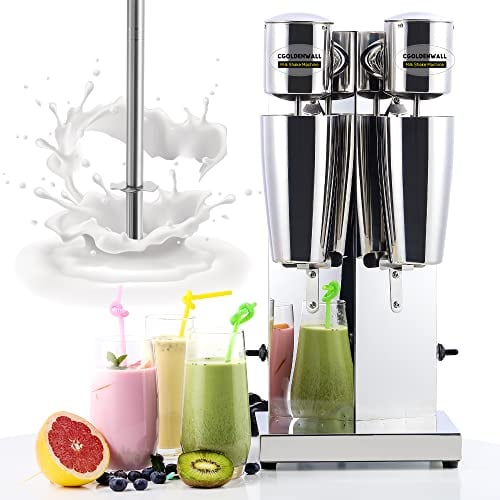 CGOLDENWALL Commercial Milkshake Maker 150W Dual-Head, 18000RPM Stainless Steel Drink Mixer with 2 Speed Control & Micro Switch, 750ml Cups for Shakes, Cocktails, Ideal for Cafes, Bars, Tea Shops