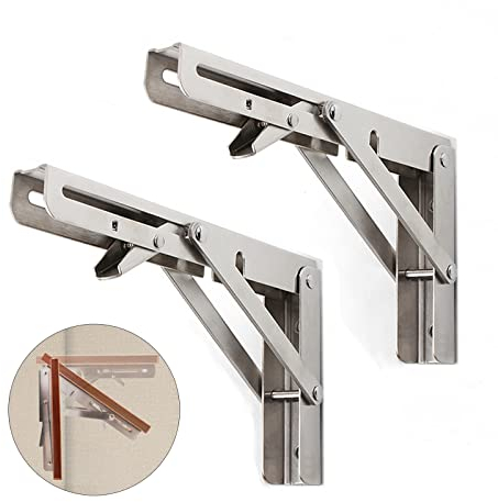 Reggimensola Pieghevole,staffe Per Mensole a Parete in Acciaio Inox,reggimensola Pieghevole Pesanti,salvaspazio,supporti Per Mensola Triangolari Galleggiante,argento,2pcs,20x11.5cm/7.9*4.5in