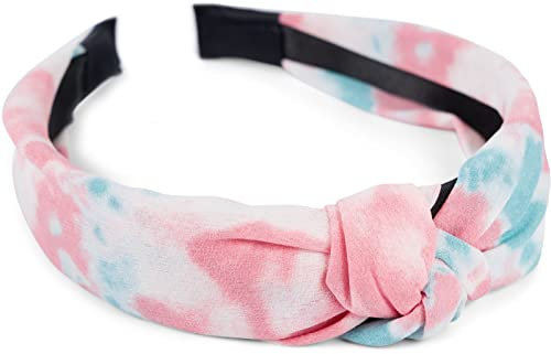 styleBREAKER Damen Stoff Haarreif mit buntem Batik Farbverlauf Muster, Twist Knoten, Headband, Haarschmuck 04027046, Farbe:Koralle-Türkis