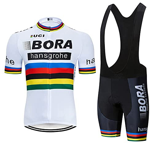 Linarun Herren Radtrikot Set Fahrradtrikot Kurzarm + Radlerhose mit 5D Sitzpolster Rennrad Trikot Fahrradbekleidung Atmungsaktiv und Schnell Trockend (Weiß,XL)