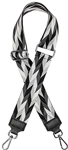 Caspar BSG04 breiter Leder/Textil Schultergurt mit silberfarbenem Karabiner für Handtaschen, Farbe:schwarz, Accessoires:One Size