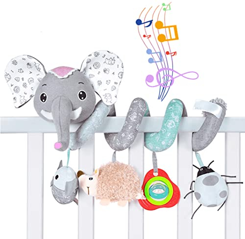 XinCDD Babyschale Spielzeug, Baby hängendes Plüschtier, Activity Spirale Für Kinderwagen Bett Babyschale, Für Kleinkind Jungen Mädchen ab 0+ Monaten (Grauer Elefant)
