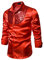 YILEEGOO Men's Shiny Satin Sequins Button Up Dress Shirts Long Sleeve Slim Fit Disco Party Prom Wedding Shirts Costume (Red, XXL)