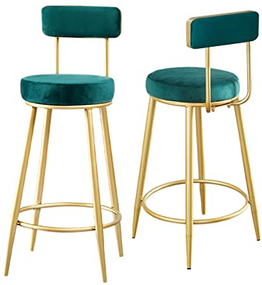 Knjlwa Set von 2 Bar Stuhl Küchenhocker, Samtstoff, Metallbeine für Frühstücksbar, Theke, Küche und Zuhause, 65 cm hoher Sitzplatz