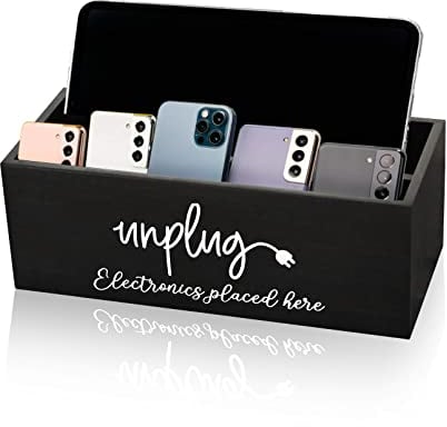 CHONIC Farmhouse Style Unplug Box, Handykorb, Holz Handy Gefängnis, Family Time Out Ladestation, Schwarz