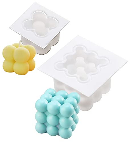2 Stück Kerzen Gießform, DIY Kerzen Selber Machen Set, Silikonformen Gießformen Kerzen, Kerzenform Bubble Kerzen Kit, Silikonform Kerze, Kerzenformen zum Gießen als Heimdekorationen (Groß + Klein)