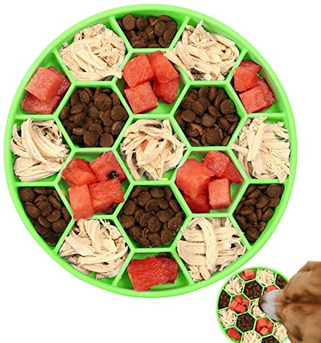 Silicone Slow Feeder Dog Bowls - Hexagonal Honeycomb Slow Food Bowl - Dog Food Bowls Dog Plates For Puppy/Large/Medium/Small Sized Dog/Small Breed Slow Feeder