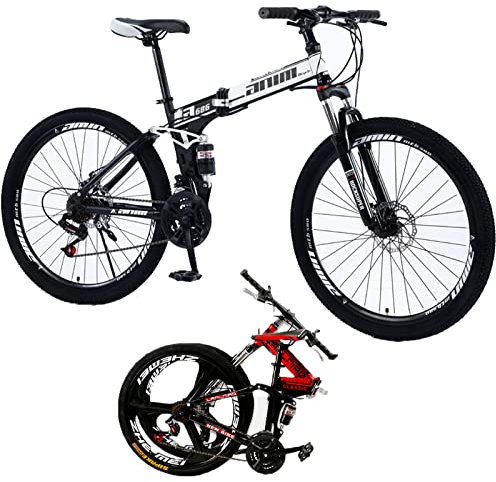 Faltrad Klapprad Klappfahrrad 26 Zoll Mountainbike Erwachsene 21-30 Gang Camping MTB Klapp Fahrräder Bis 150 Kg für Outdoor Reisen Camping,White/Spokes, 24