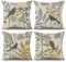 ASDCXZ Frühling Kissenbezug 45x45 cm 4er Set, Retro Blume Blätter Vogel Grau Sofa Kissen Dekokissen Kissenbezüge Kissenhülle Waschbar Polyester Flachs Textil Outdoor Kopfkissenbezug Kissen Bezug
