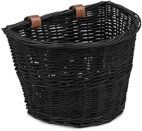 ProSource Wicker Bike Basket Front Cargo for Women and Men, Fits Most Bikes, Beach Cruiser, Stationary Bike, Ebike, Road Bike, Black