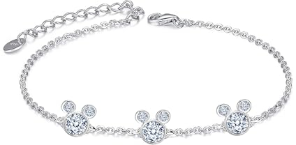 Kaguyo Silberarmbänder für Frauen, Mickey Mouse Kristallarmbänder, klare Amethyst-Pink CZ Freundschafts-Minnie Mouse einstellbare Unendlichkeit Charms Link Armbänder für Frauen und Mädchen (weiß)