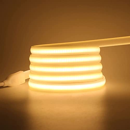 Wisada 220V LED Band, 4M 288LEDs/m Flexible Hohe Dichte Warmweiß 3000K CRI≥85 FCOB LED Streifen, IP65 Wasserdichte Superhell COB LED Lichtband mit Schaltstecker für Schlafzimmer, Schrankbeleuchtung