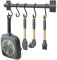 FuninCrea Kitchen Rail Pan Hanger, 30cm Aluminum Kitchen Utensil Rail with 5 Movable Hooks, Wall Mounted Utensil Rack Organizer Multipurpose Hanging Rod for Spoon, Fork, Towel, Gloves (Grey)