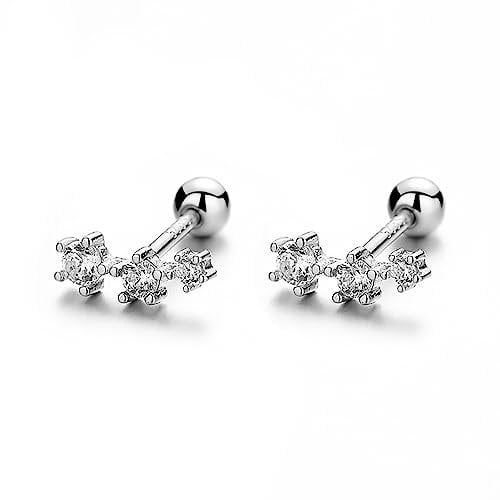 20G Cubic Zirconia Climber Small Stud Earrings 925 Sterling Silver Crystal CZ Screw Helix Back Tiny Bead Ball Crawler Sleeper Constellation Studs Fashion Jewelry Gifts for Women Girls (Silvery)