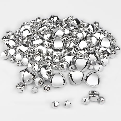 YiYa 200PCS Metall Kleine Glocken Glöckchen zum Basteln Silber Schellen Basteln DIY Glocken Glocken für Weihnachtsfest Dekoration Kranz Holiday Home Dekoration (1CM, 1.5CM, 2.5CM)